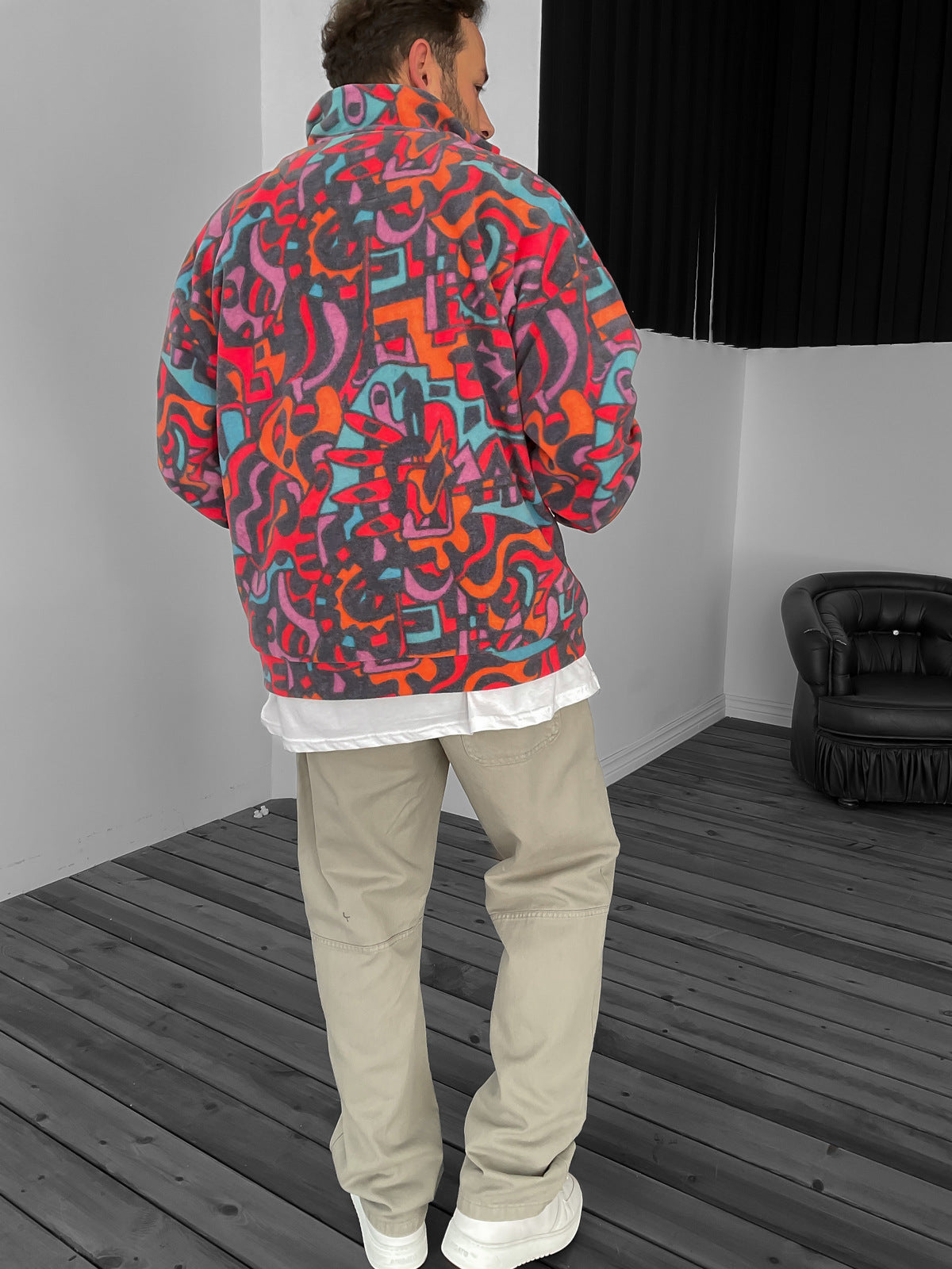 Halv lynlås fleecetrøje i blå og rød