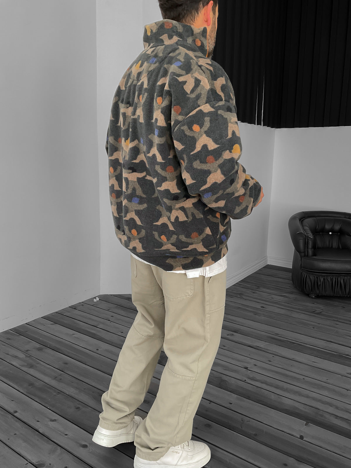 Halv lynlås fleecetrøje i mørk olivengrøn