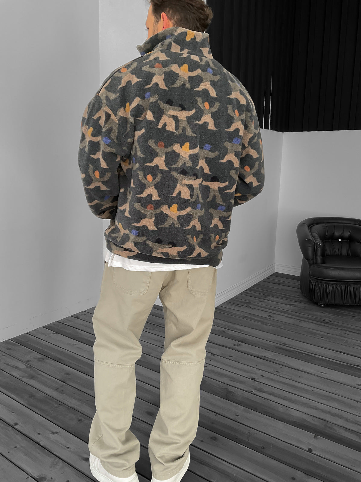 Halv lynlås fleecetrøje i mørk olivengrøn