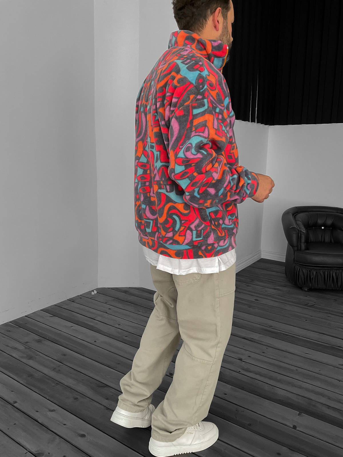 Halv lynlås fleecetrøje i blå ogrød