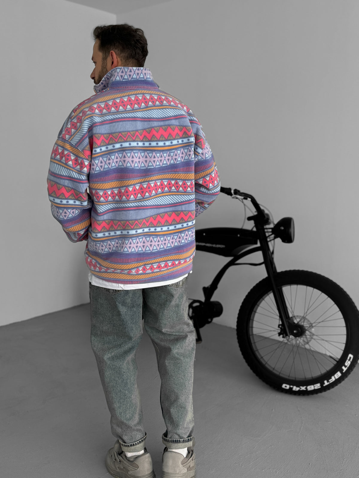 Halv lynlås fleecetrøje i lyseblå og rød